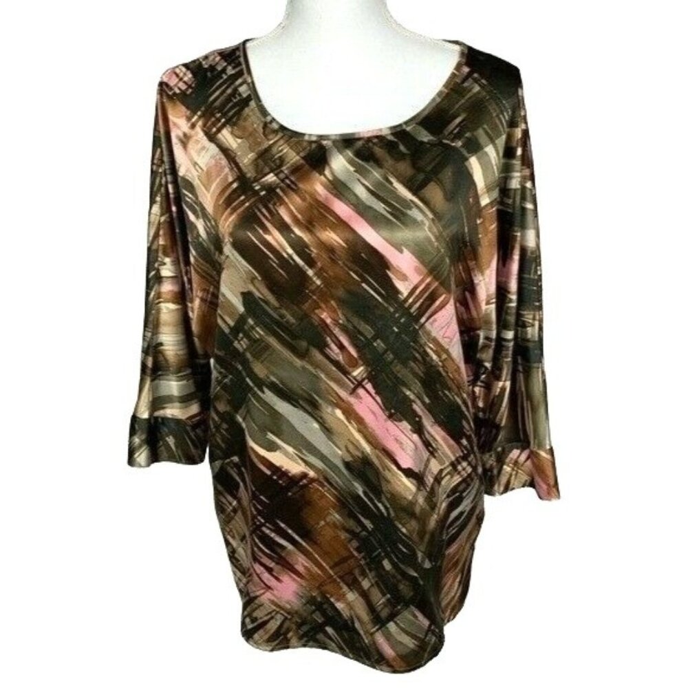 Chico’s Satin Tunic 3/4 Sleeve Blouse Size Medium